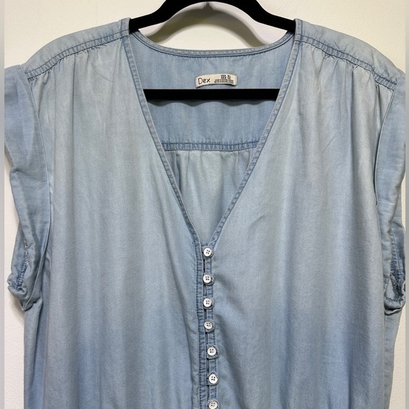 Dex | Light Blue Tencel Jumpsuit | Sleeveless Button-Front Resortwear One-Piece - Picture 3 of 9